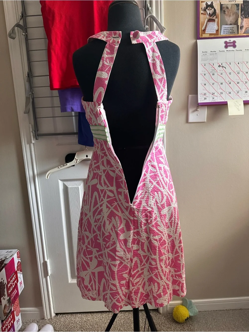 Lilly Pulitzer Pink and White Sleeveless A-Line Dress with Green Waistband